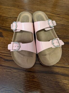 Girls' Pink Double-Buckle Comfort Slide Sandals
